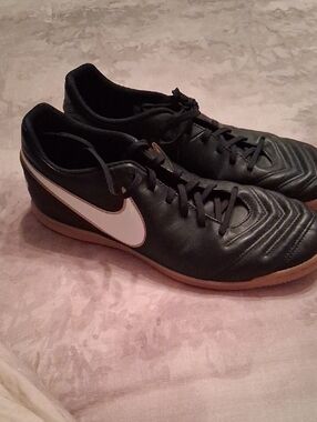Nike Black and White Indoor Soccer Sneakers with Gum Sole